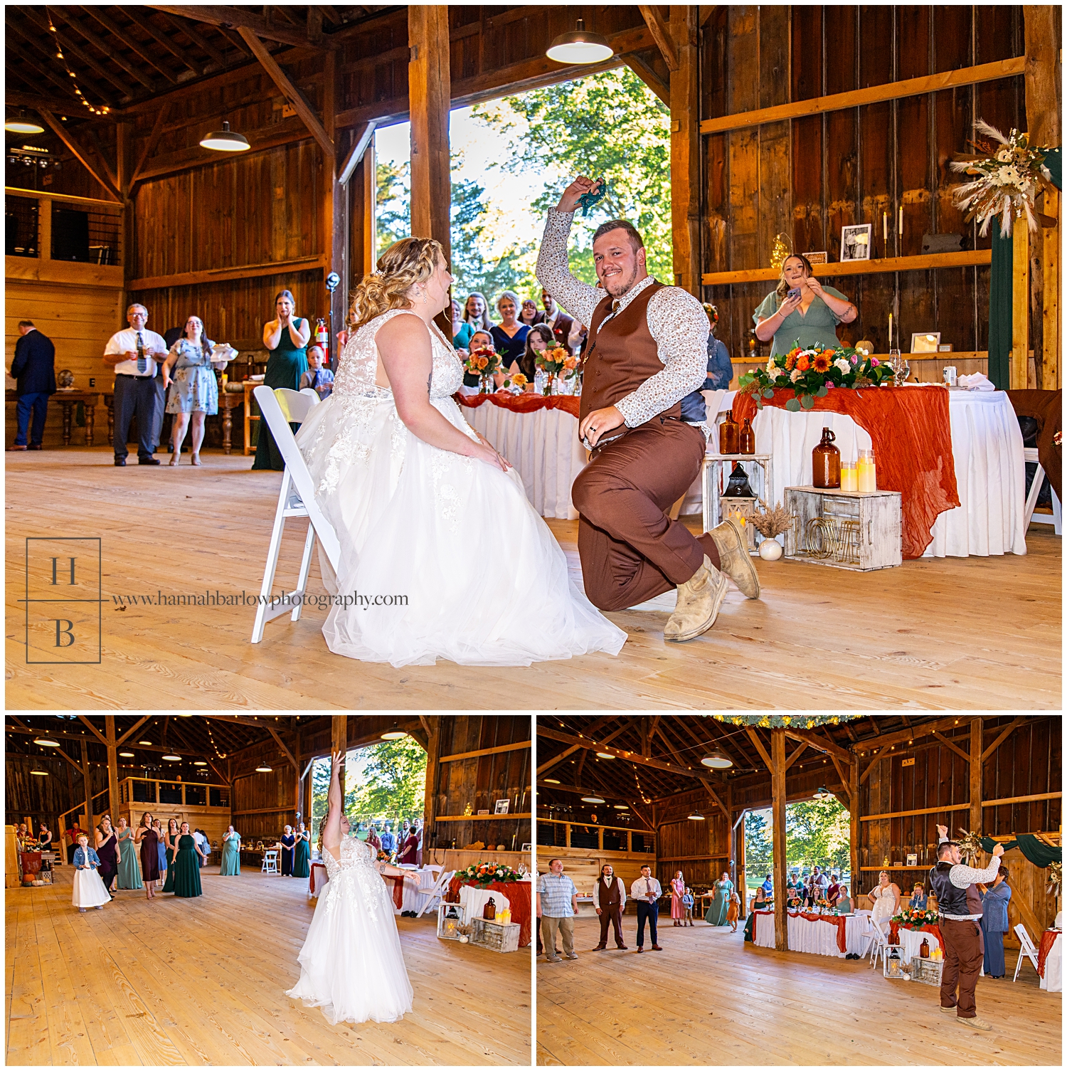 Groom removes garter and throws it