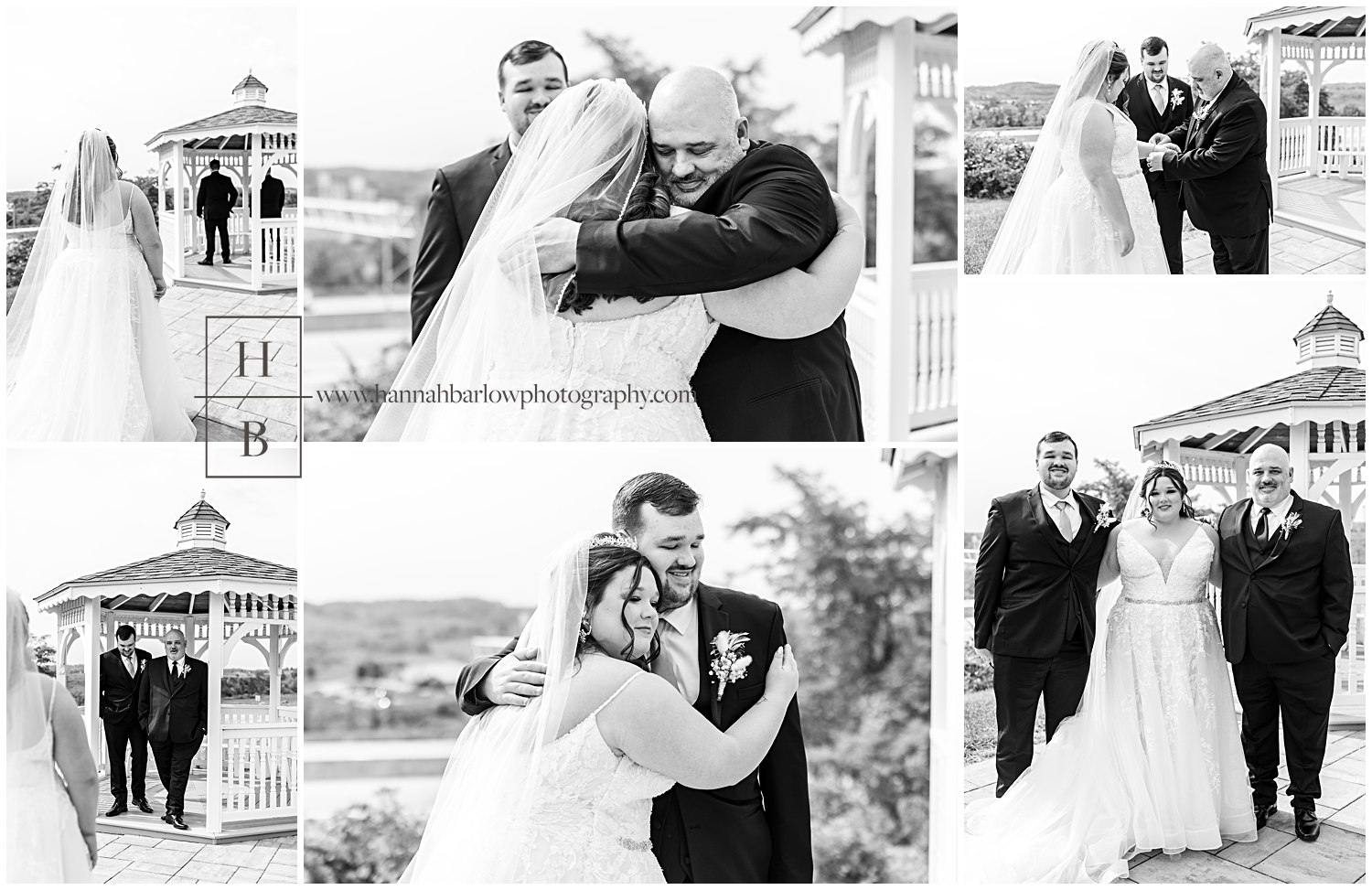 Bride hugs dad and brother