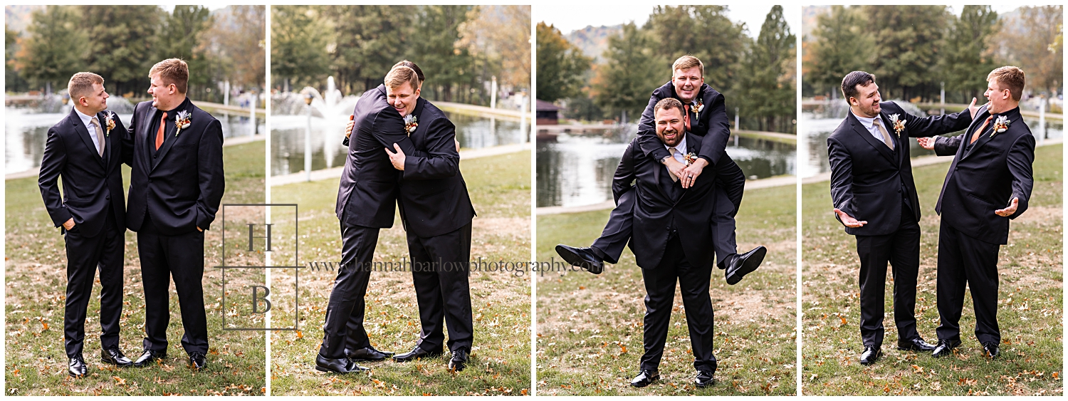 Groomsmen goof off for personality photos