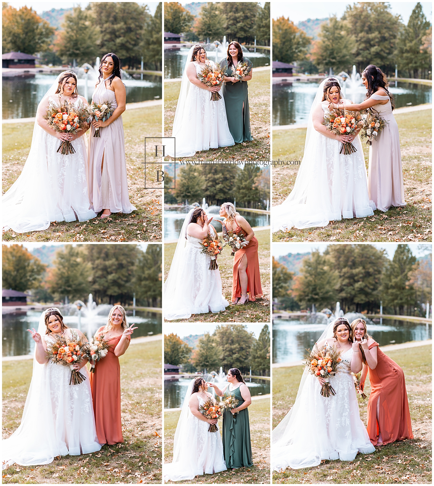 Bride and bridesmaids goof off for photos