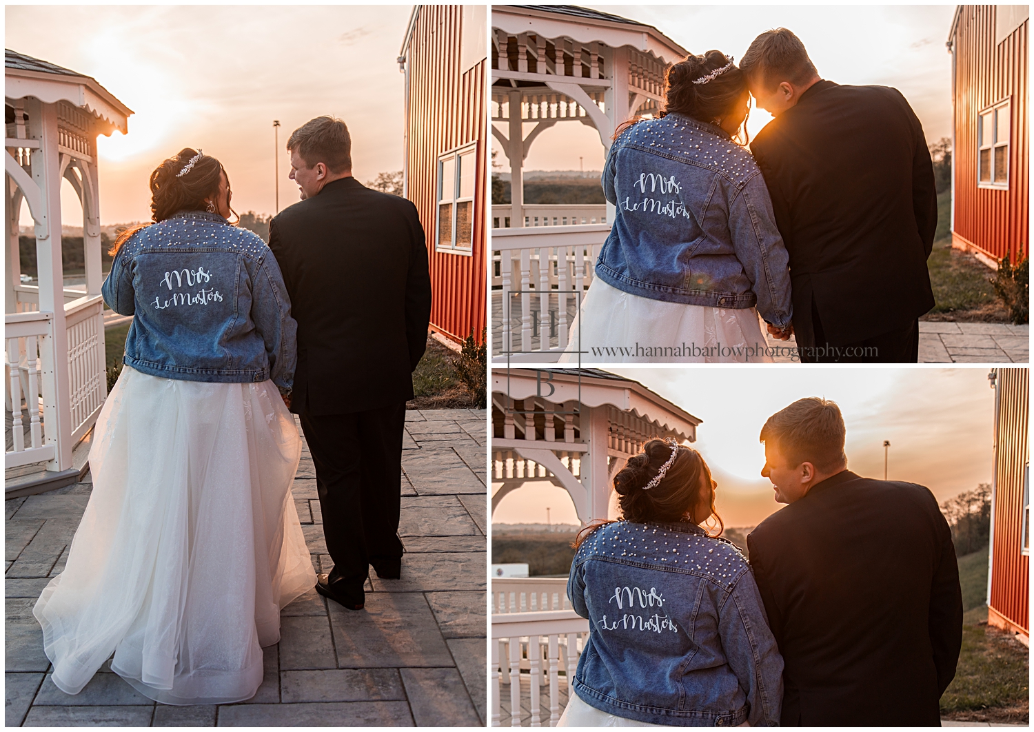 Bride and groom pose for golden hour