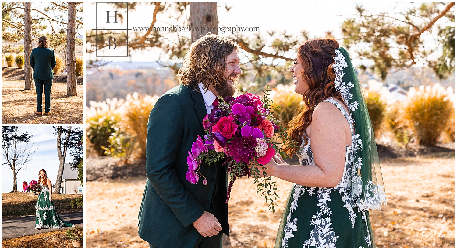 Bride and groom share first look and laugh