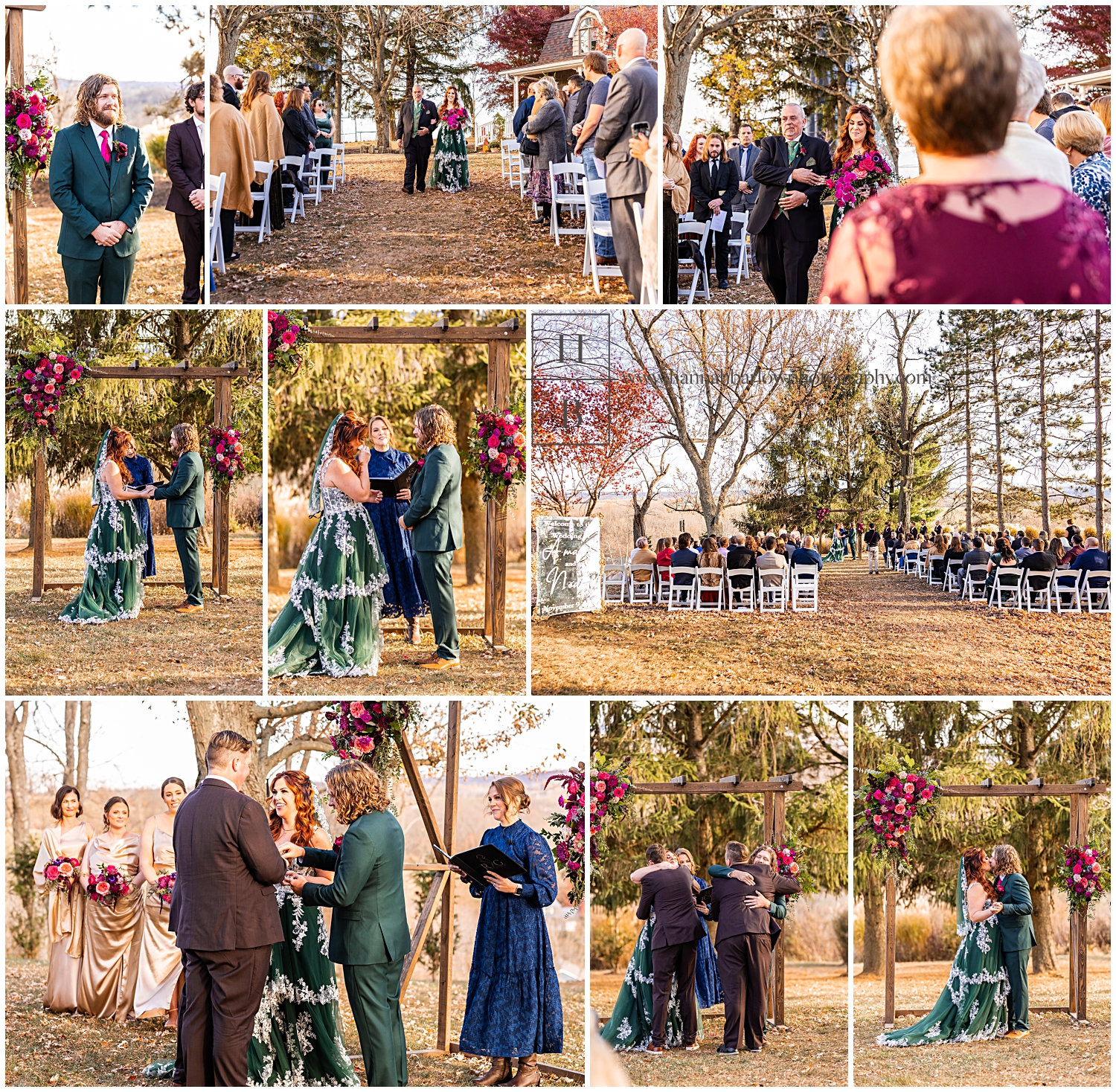 Fall wedding photo of wedding ceremony