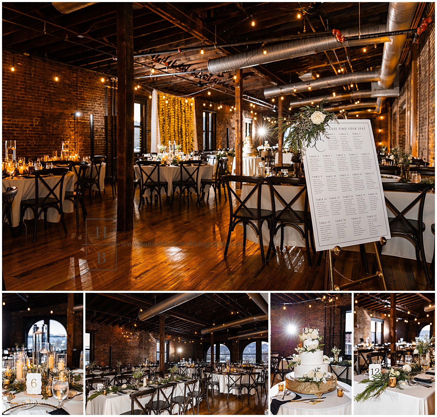 Waterfront hall in Wheeling West Virginia wedding venue reception photos