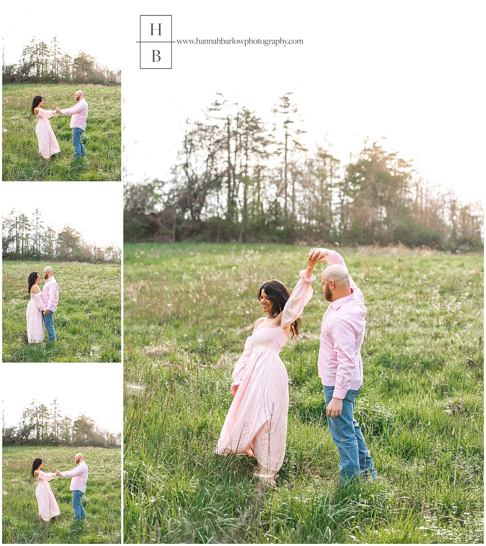 couple wearing pink dance in field