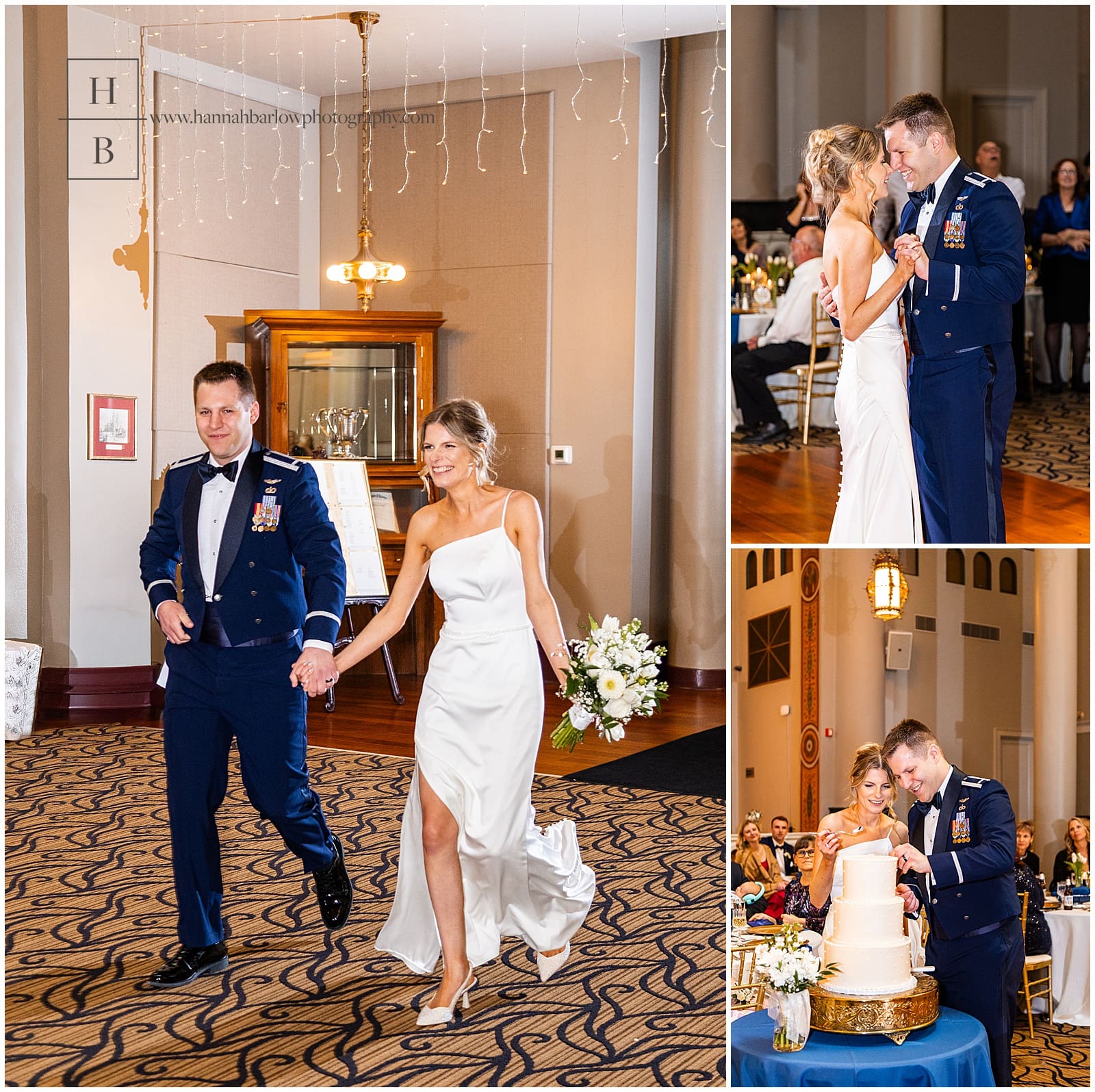 Wedding couple enters grand hall at the priory wedding reception venue