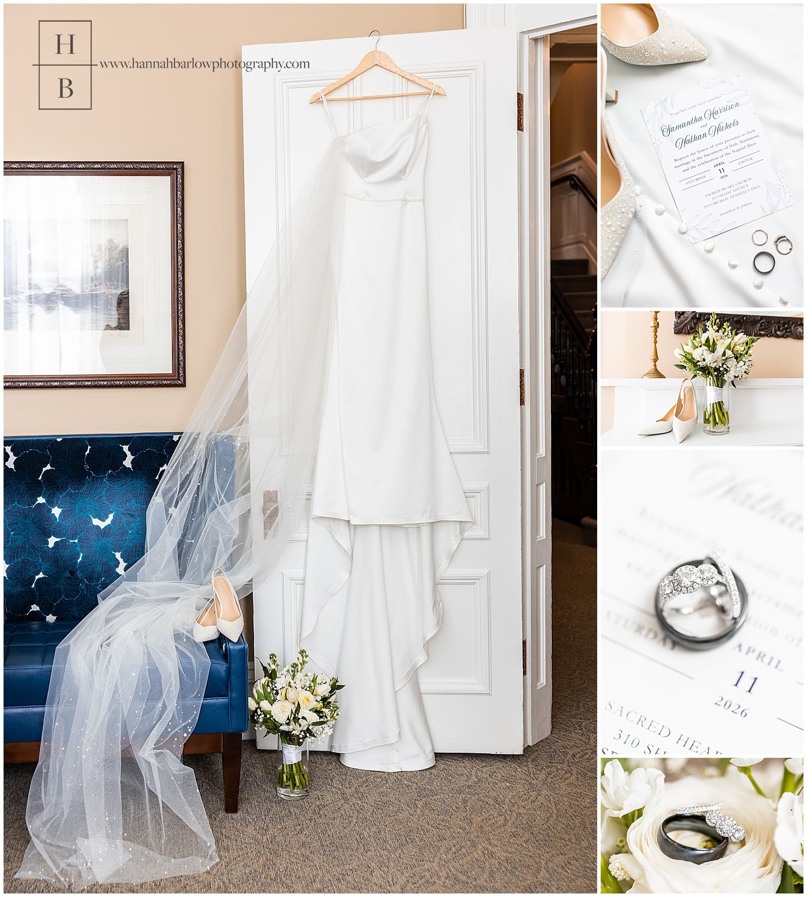bridal wedding details taken inside the grand hall at the priory wedding venue