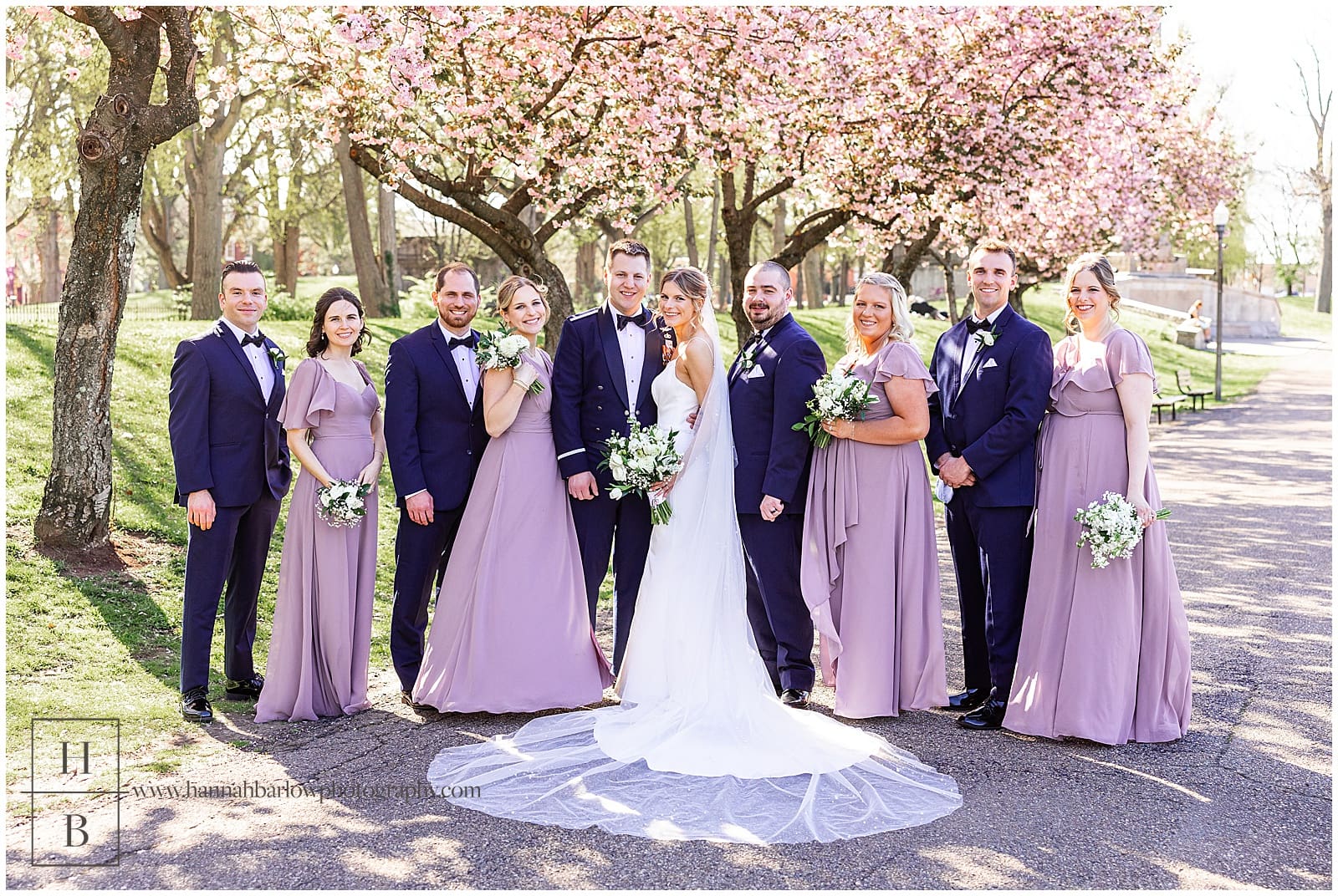 Bridal party poses for photos
