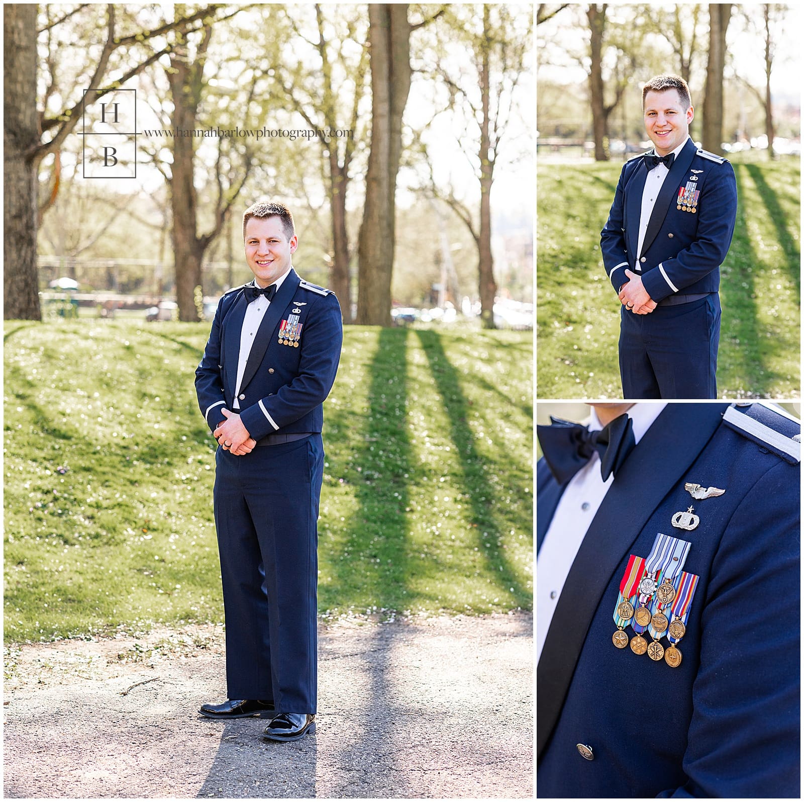 Groom and Air Force military uniform poses for photos