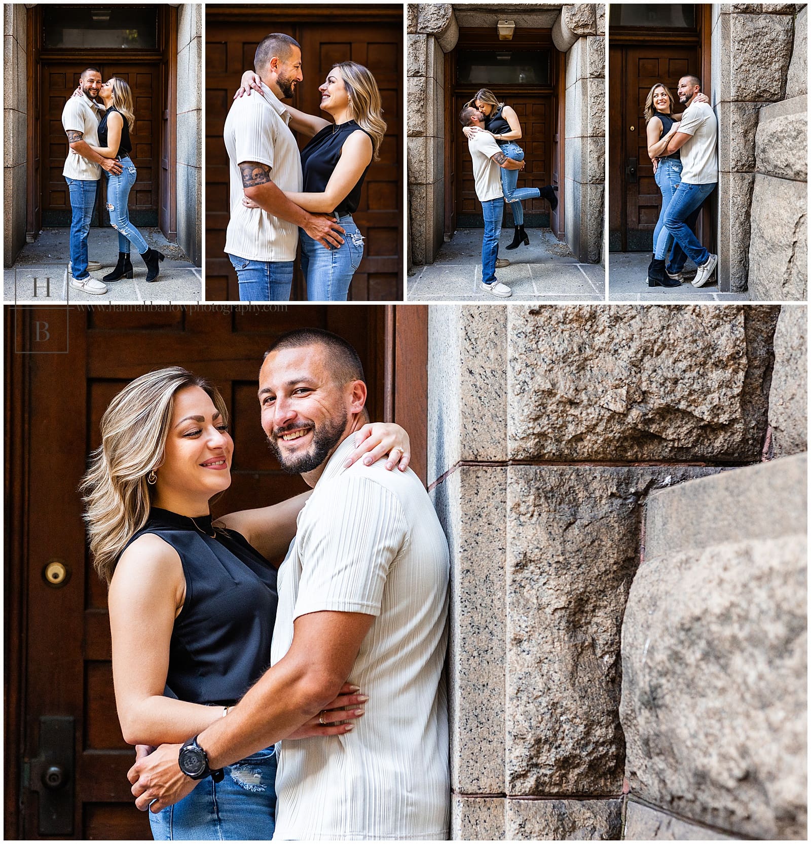 couple poses in various poses for engagement photos