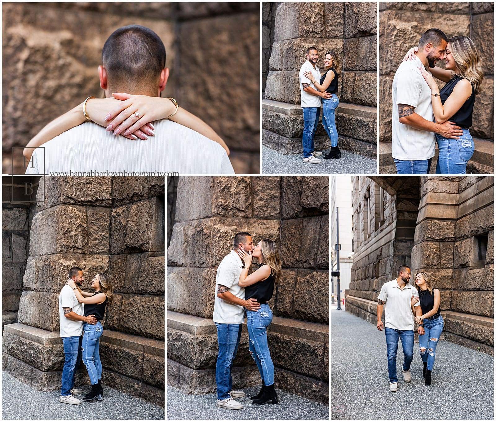collage of wedding photos on sidewalk outside Allegheny county courthouse