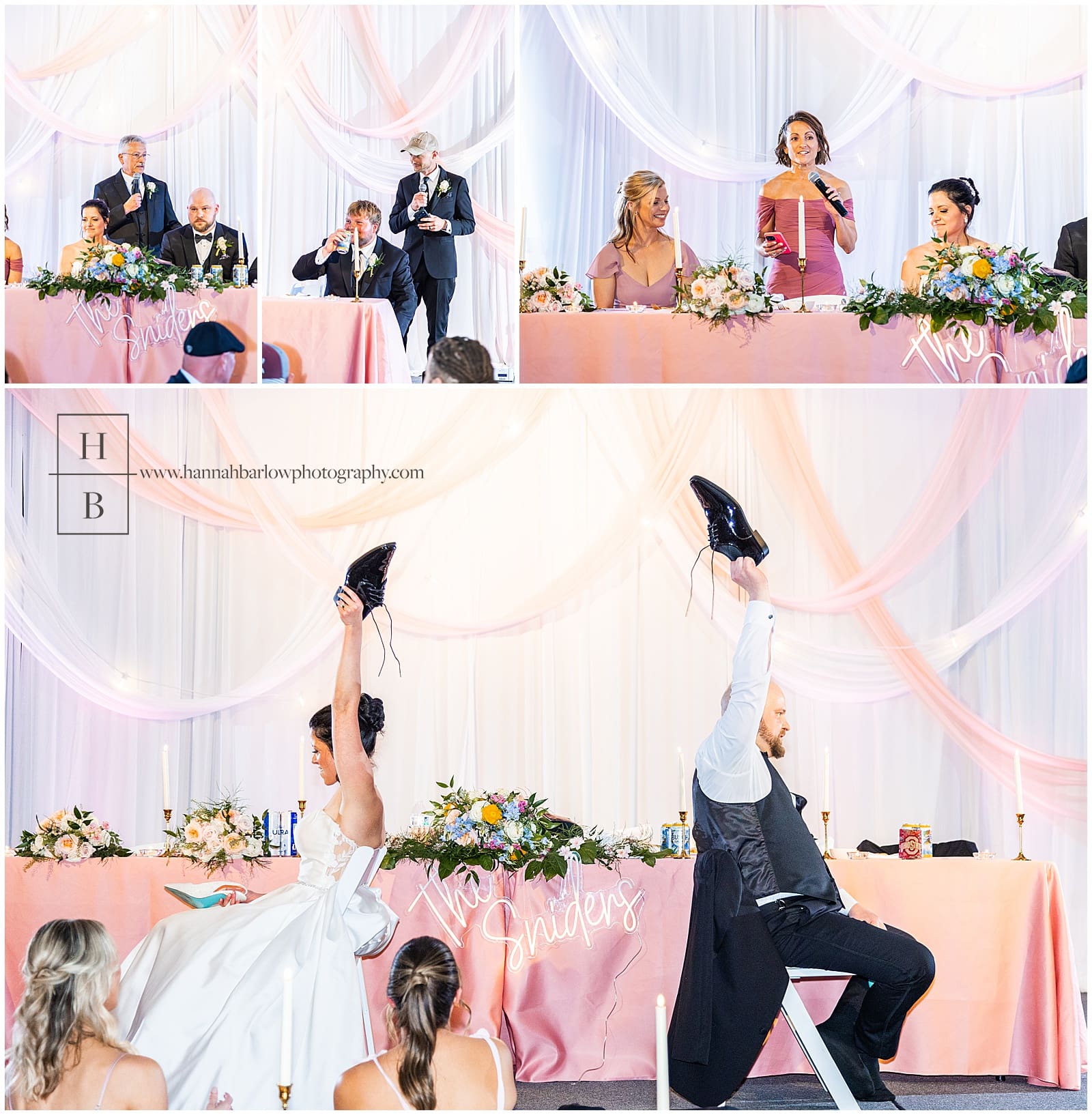 Speeches and shoe game at wedding