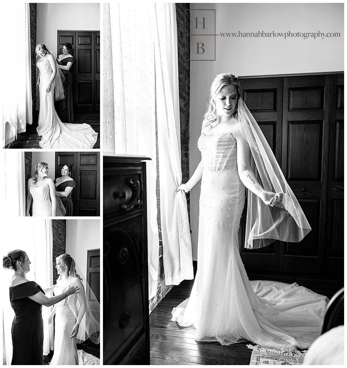 black and white photos of bride getting ready