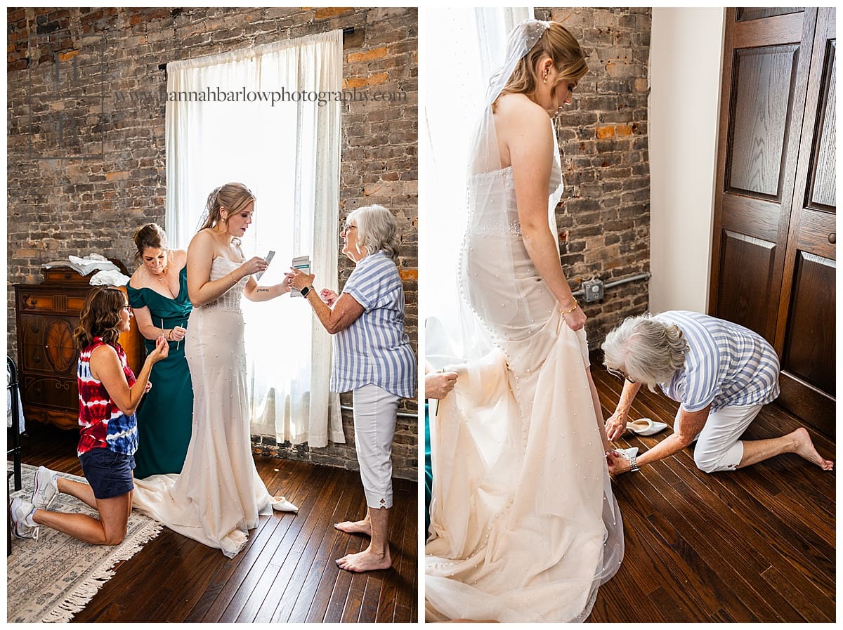family helps bride get ready