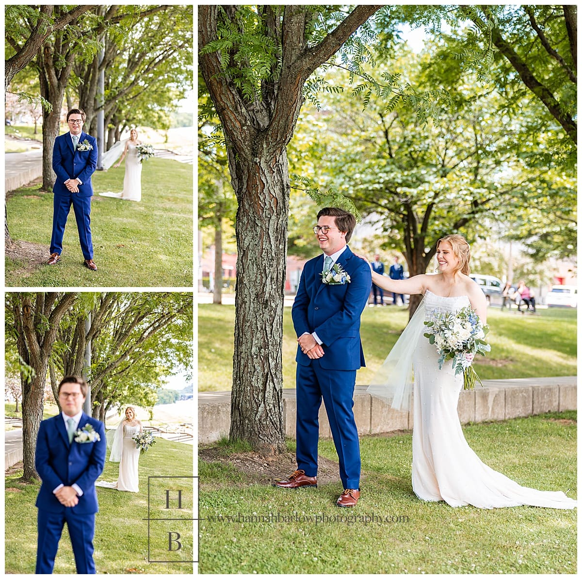 bride and groom share first look moments