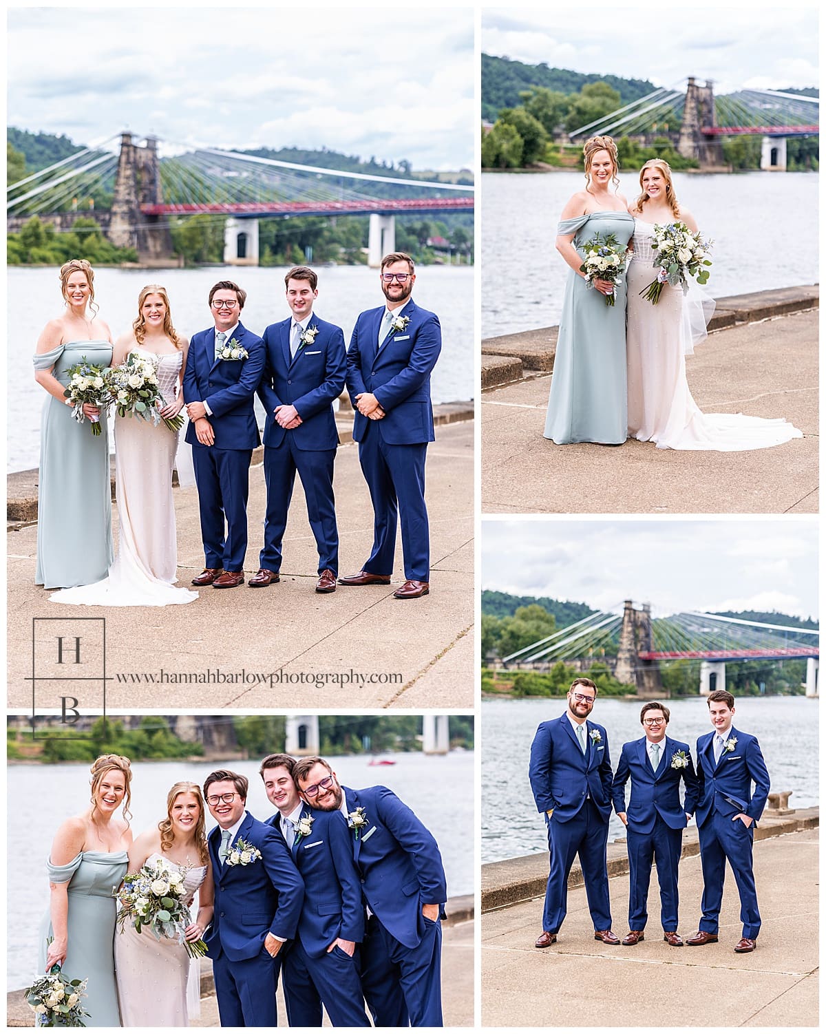 bridal party poses with couple