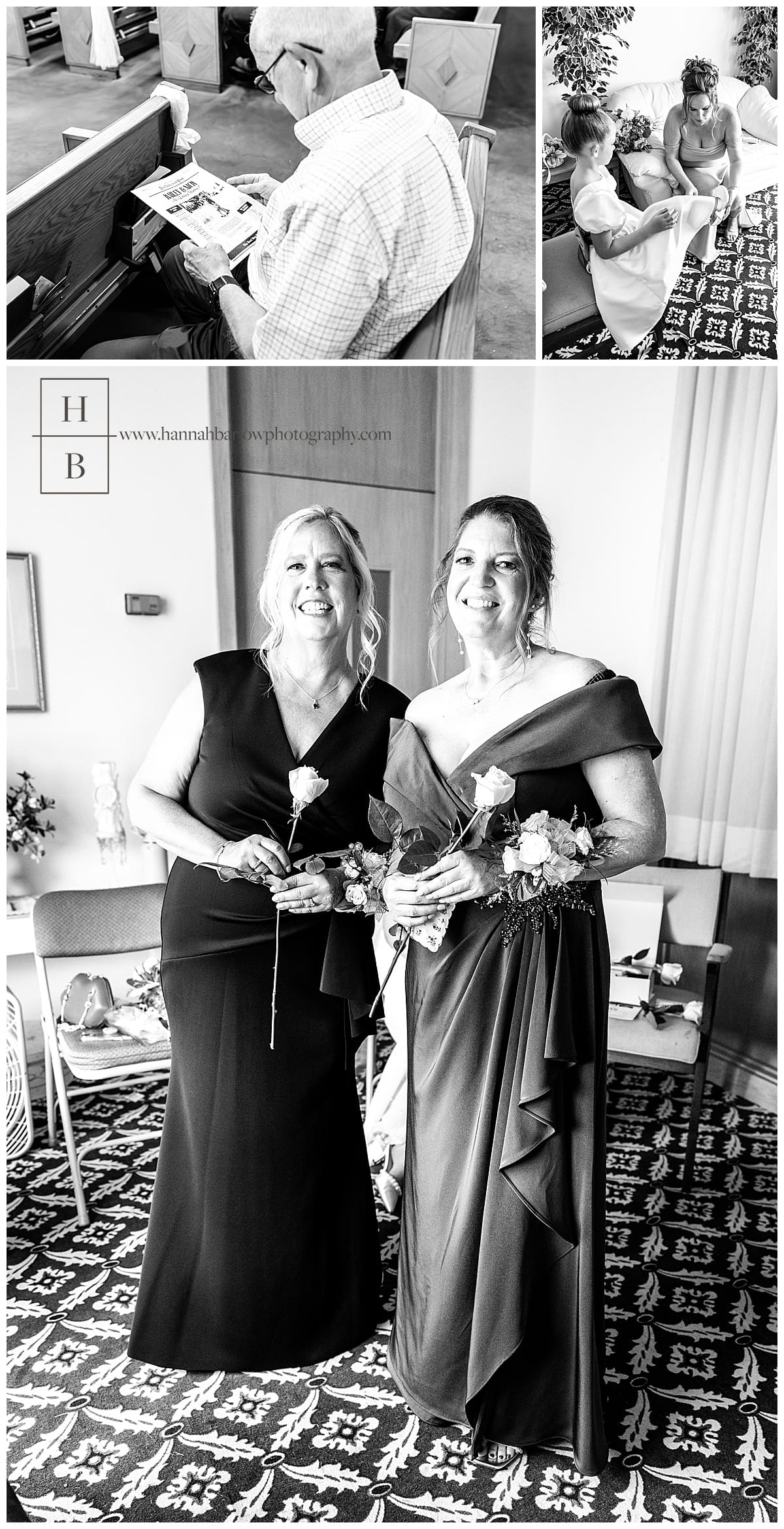 black and white photo of mother of the groom and mother of the bride