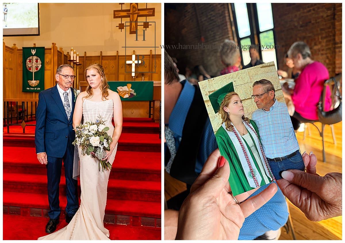 bride and grandpa pose for fun photo