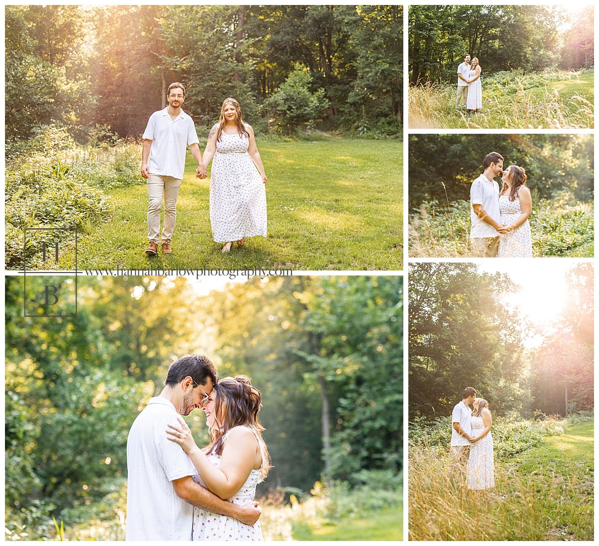 couple poses for engagement photos during golden hour at Beatty park's old pool in Steubenville Ohio