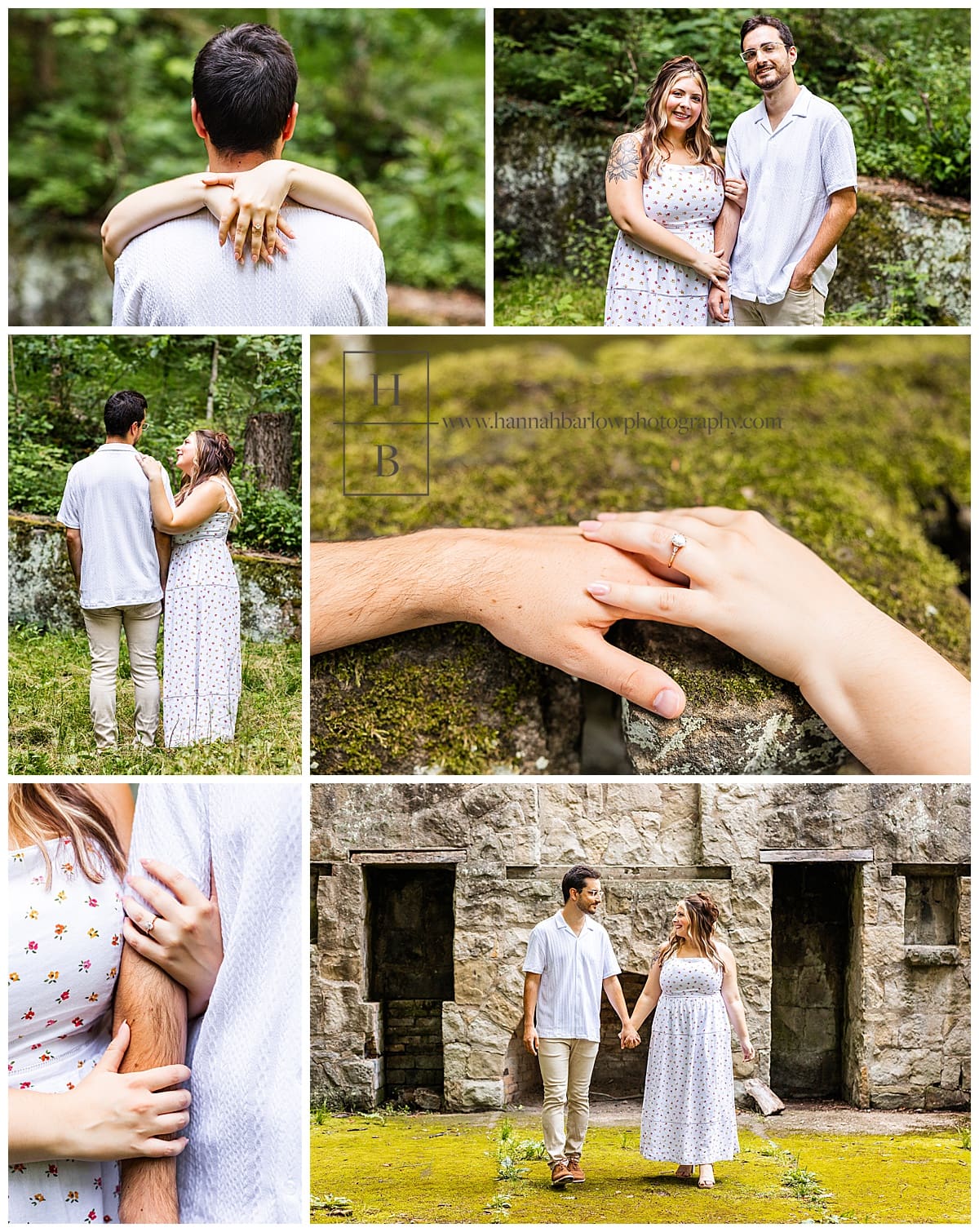 moss inspired engagement photo collage in beatty park in Steubenville Ohio