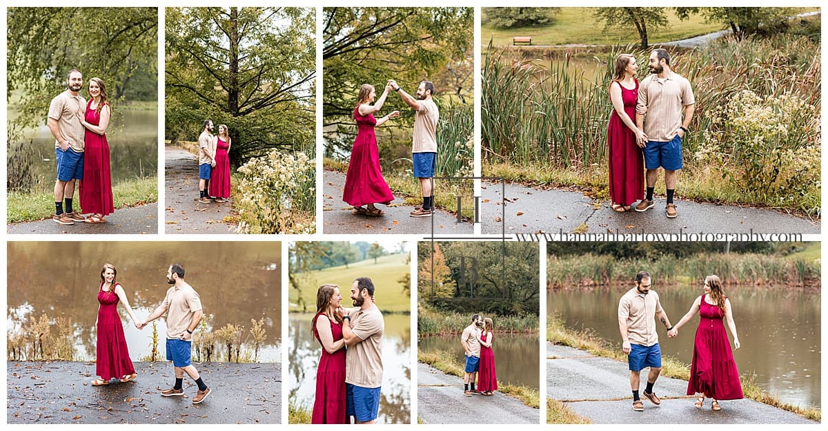 collage of lakeside engagement session in the fall