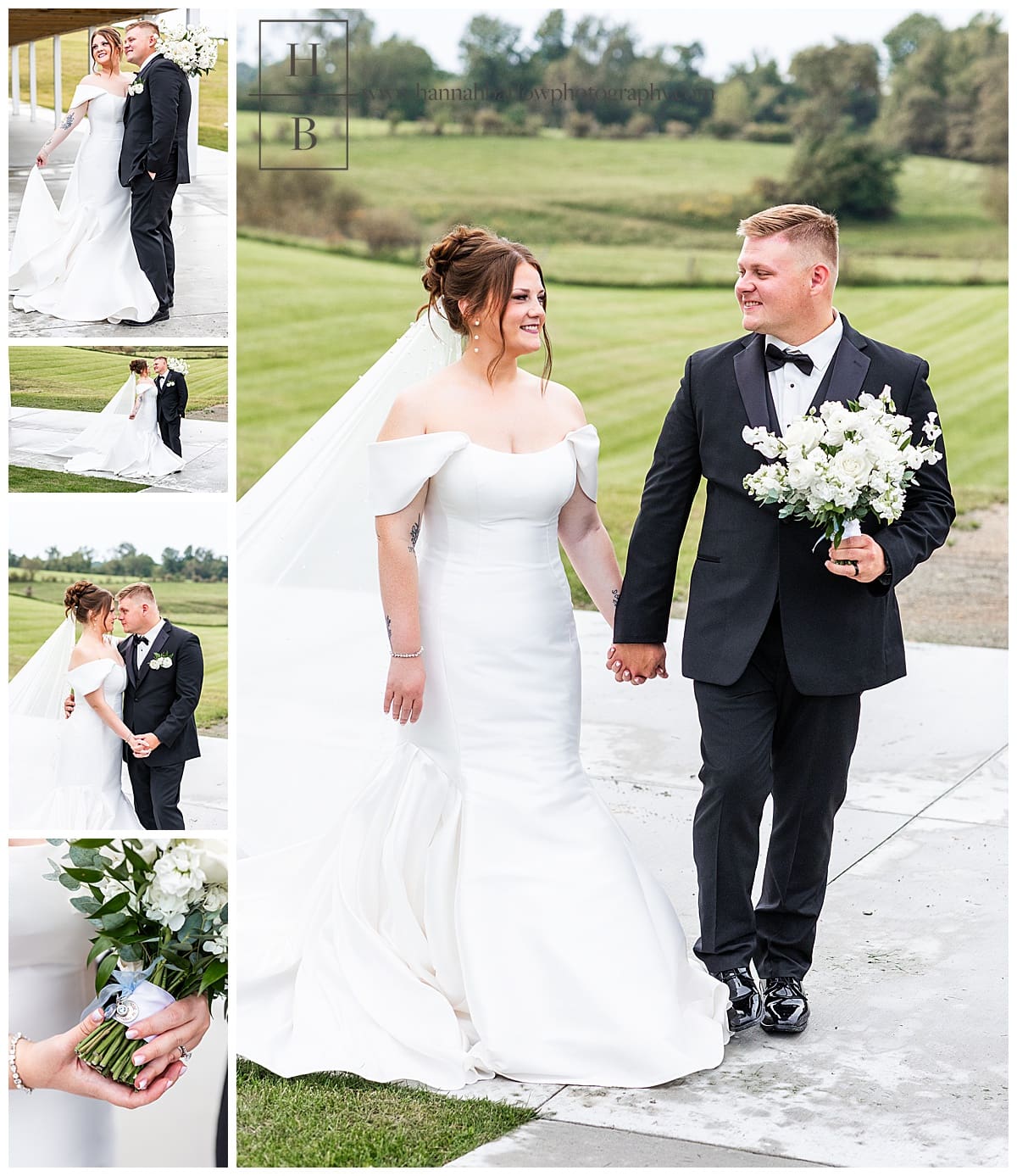 bride and groom walk and pose for photos