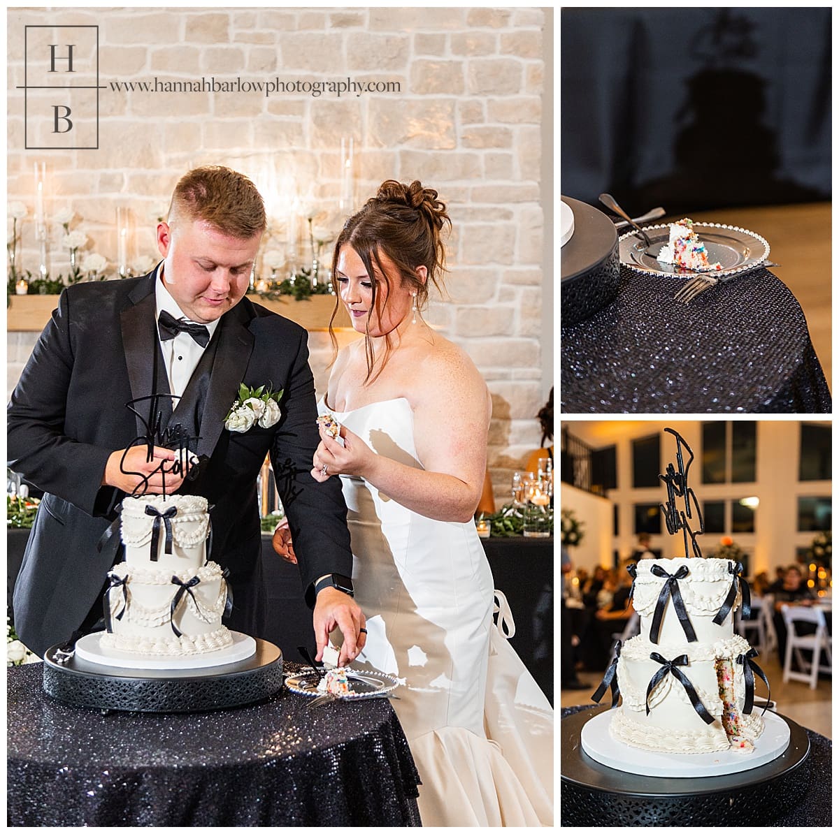 couple cuts wedding cake