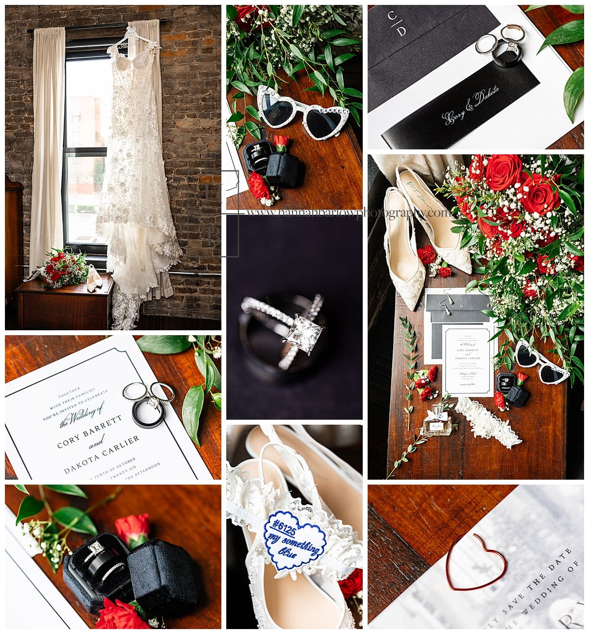 red black and cream wedding details