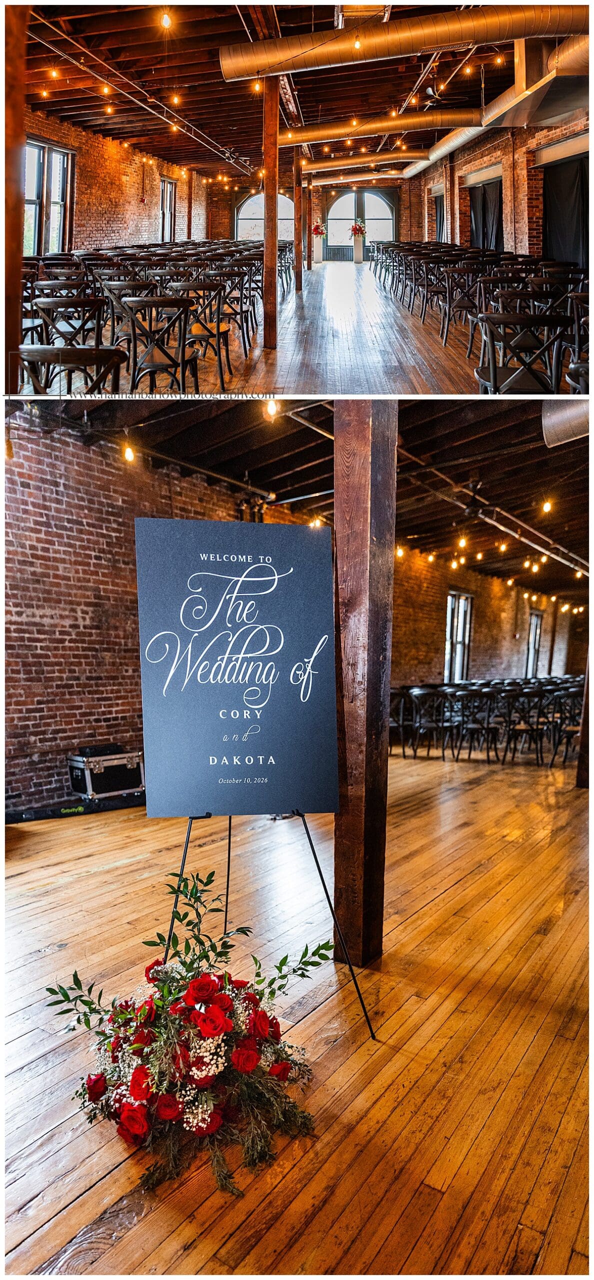 indoor brick and wood ceremony