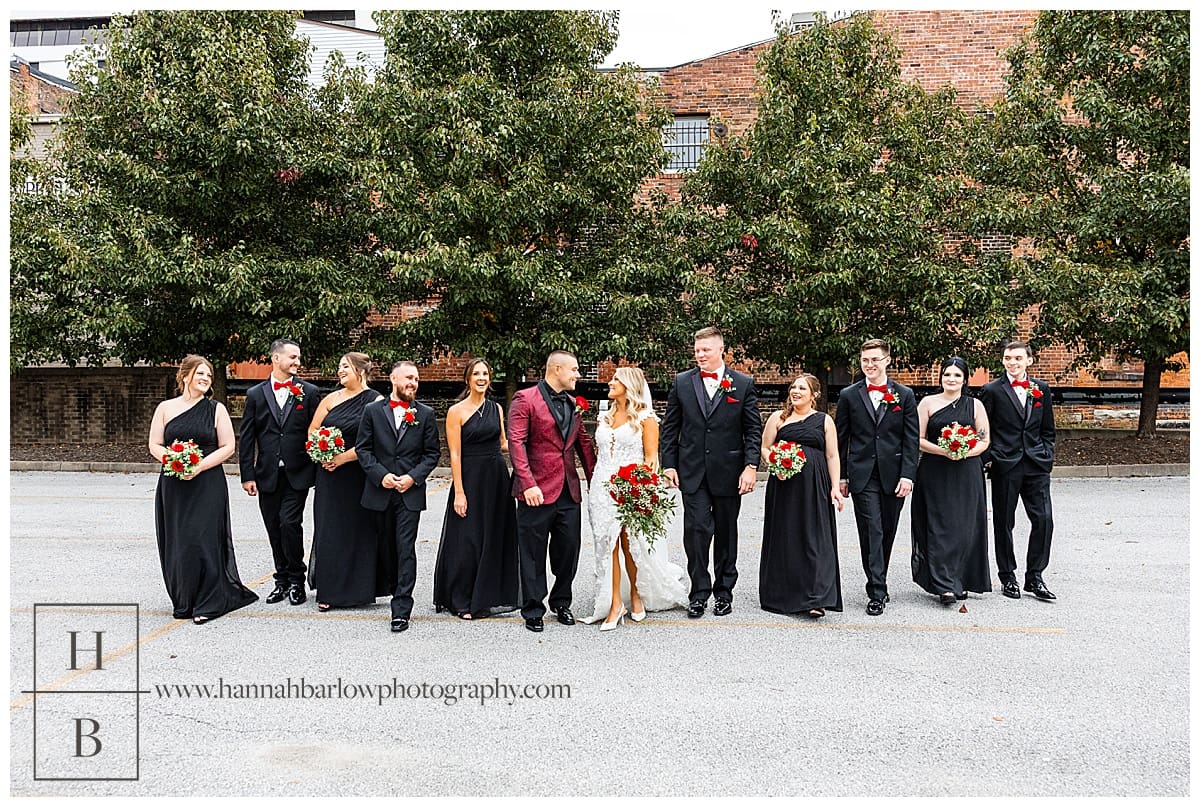 full bridal party walks