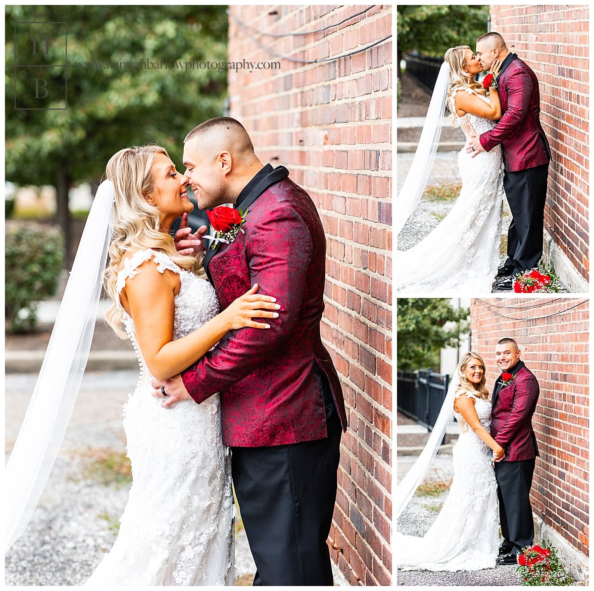 bride and groom kiss