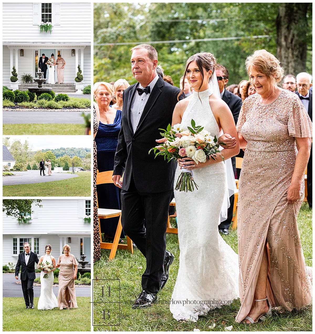 mom and dad walk bride down the aisle at The Ellis House Fairmont wv