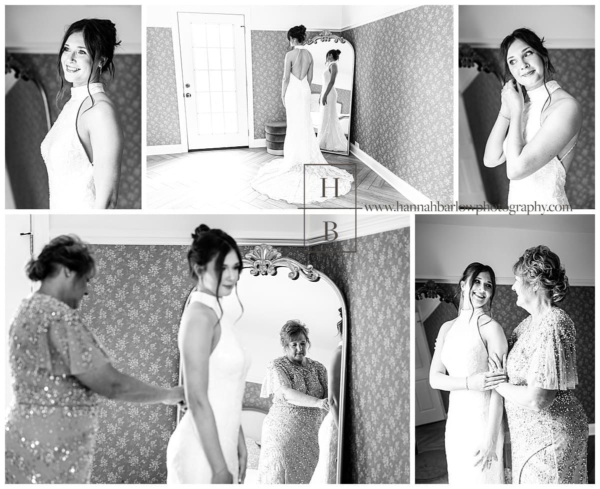 black and white photos of bride getting ready