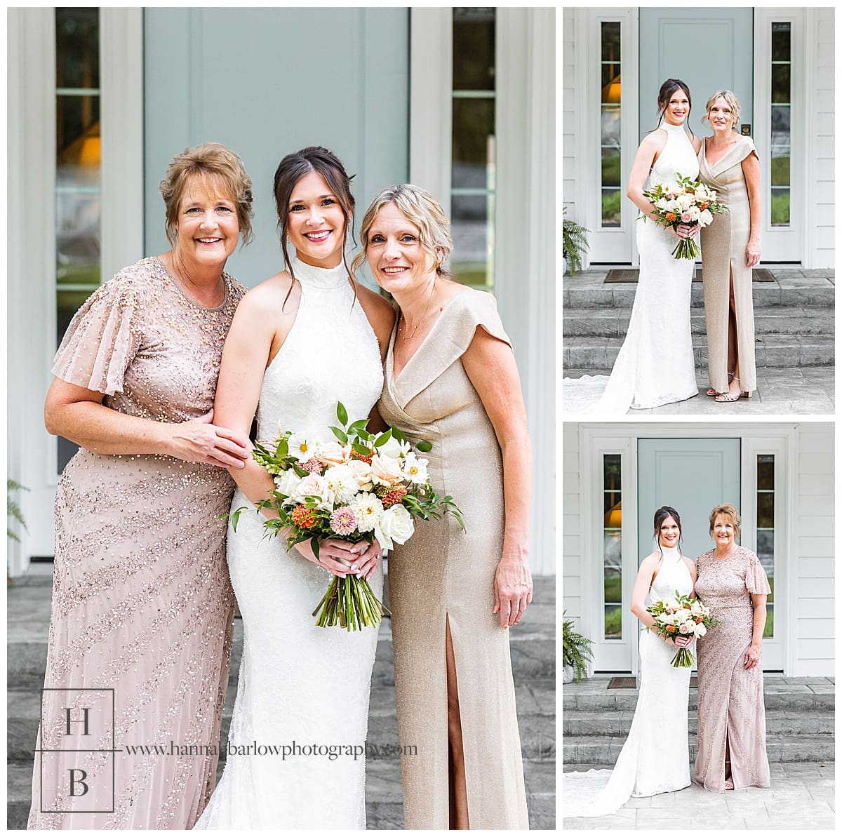 moms pose with bride