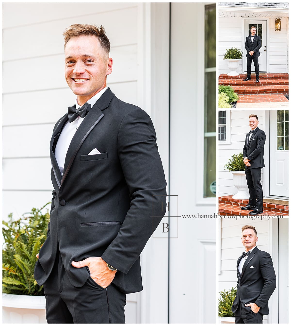 groom poses for wedding photo