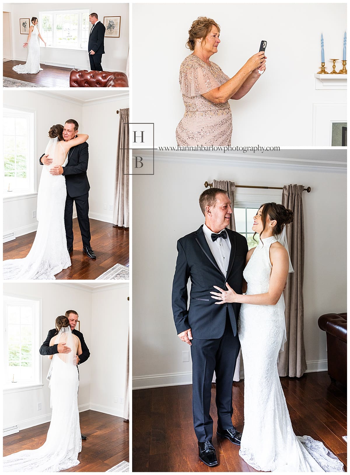 bride has first look moment with father
