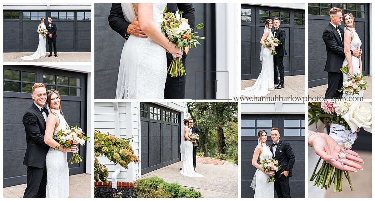 bride and groom pose for wedding portraits