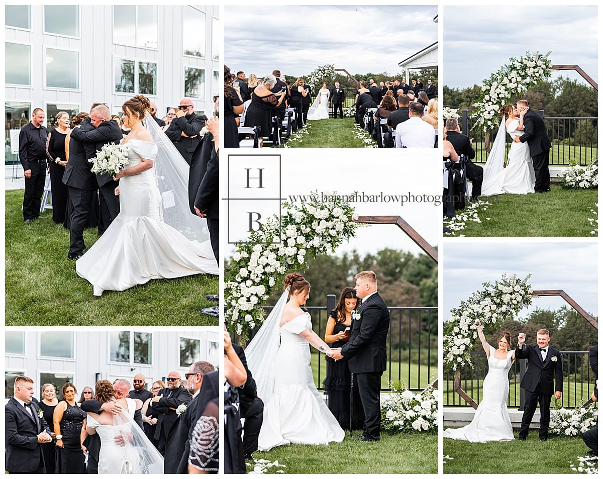 wedding ceremony moments in collage at crescent acres in st Clairsville Ohio