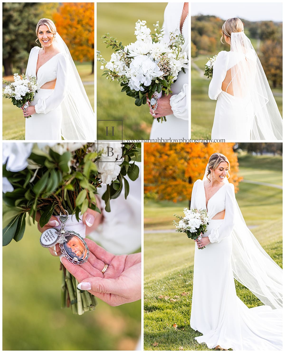 bridal photos of bride at fall wedding at Belmont hills country club wedding
