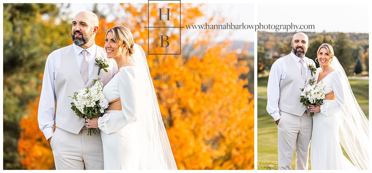 fall bride and groom wedding photos