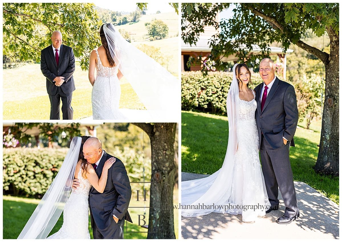 bride shares first look moments with dad