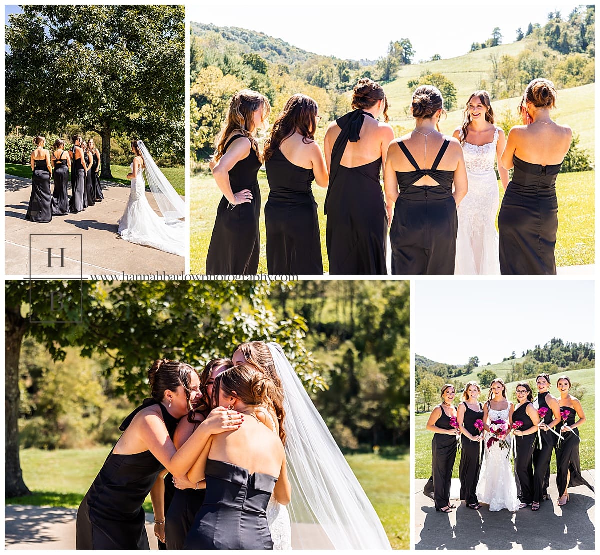 bride has first look moments with bridesmaids