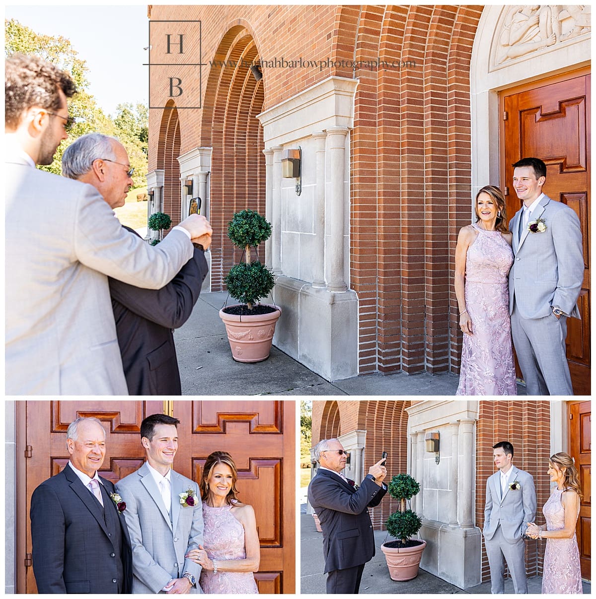 groom's dad takes photos of mom and groom