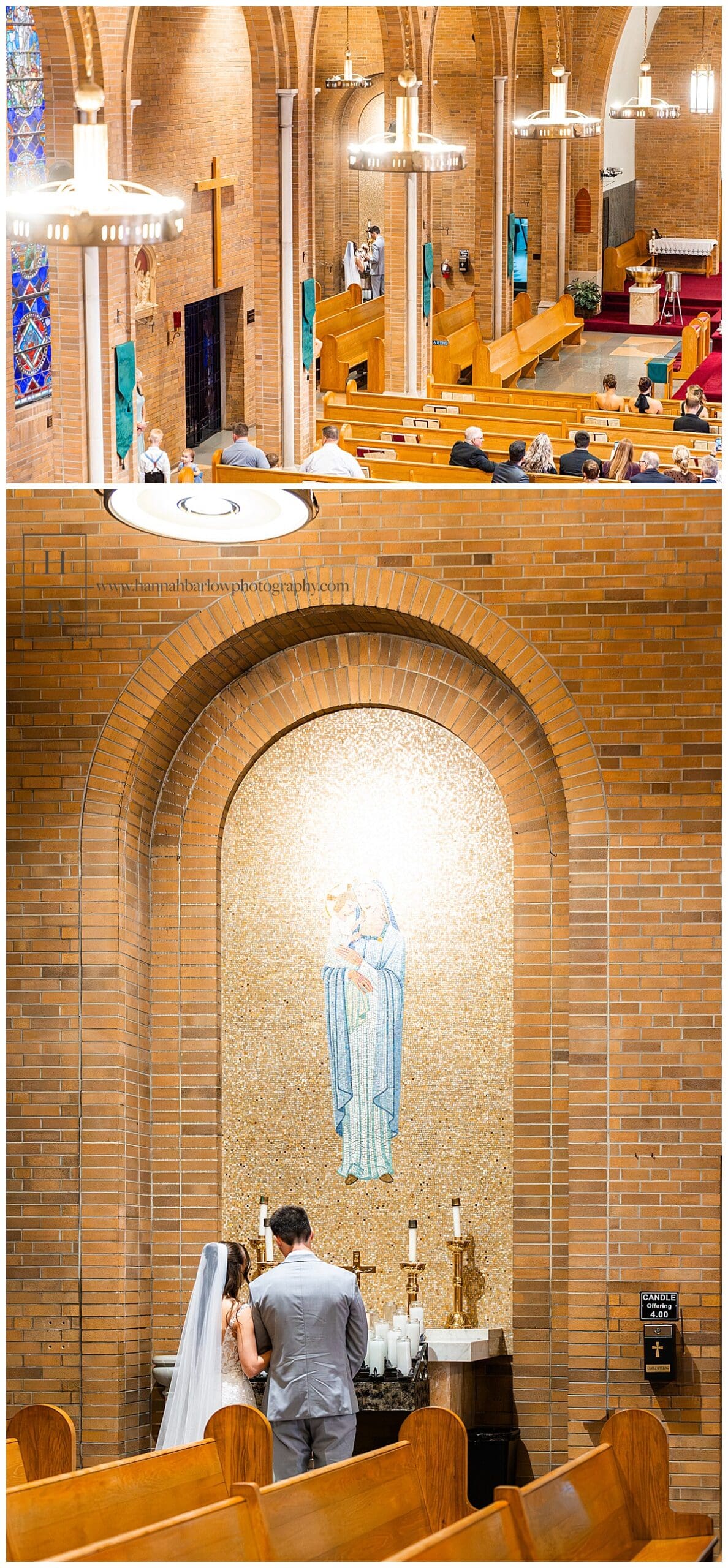 bride and groom bless the mother at Catholic wedding ceremony