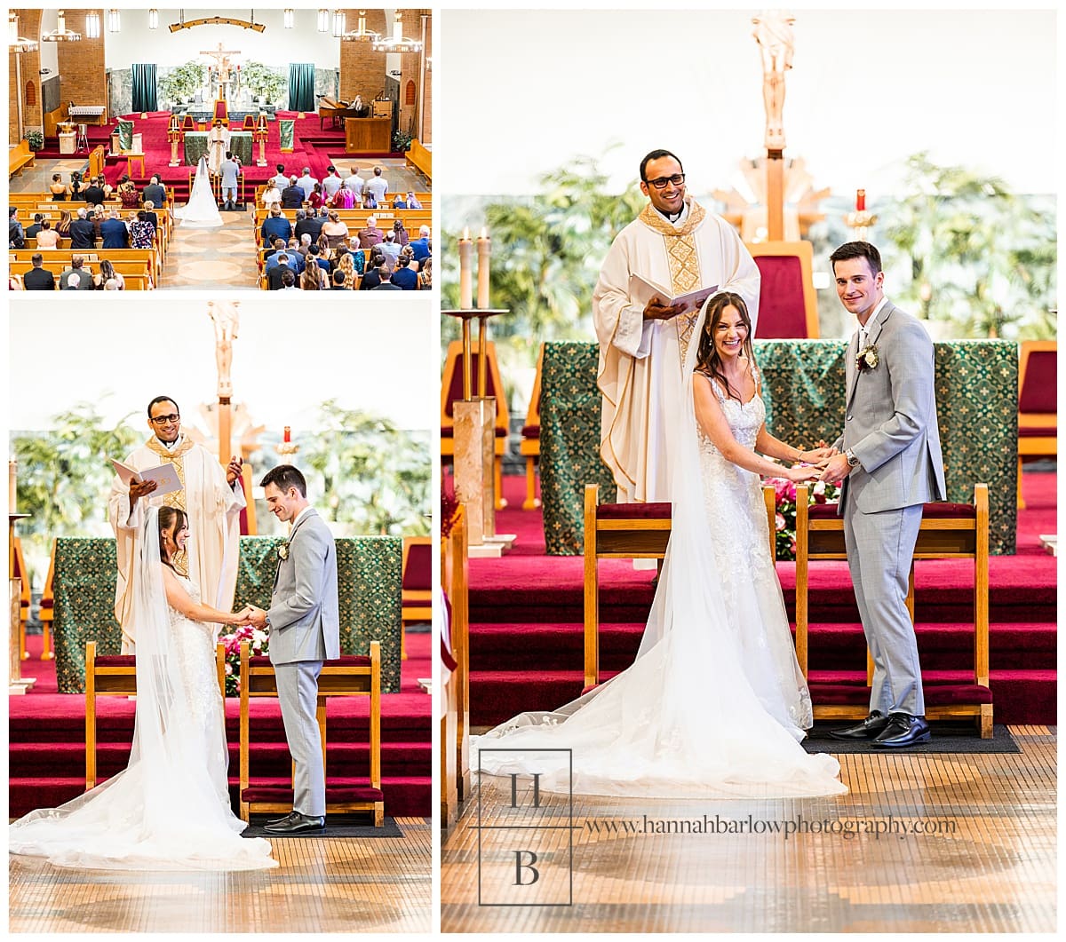 bride laughs and smiles in church after being pronounced husband and wife