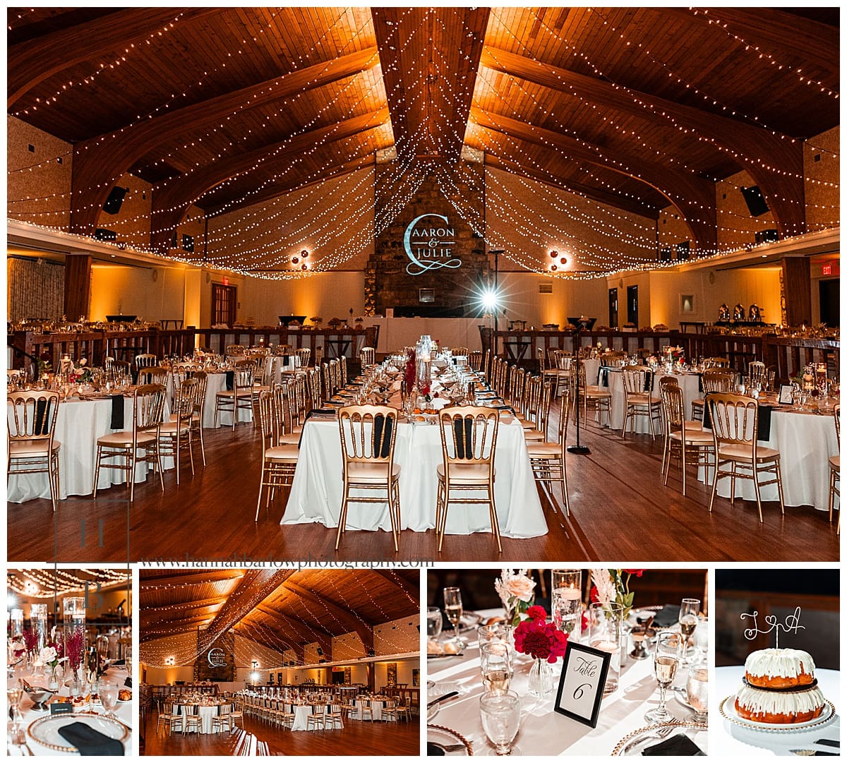 big grand wood ballroom shown for wedding reception